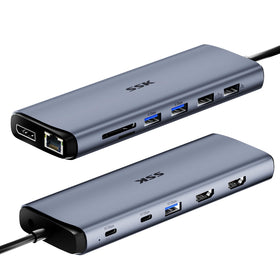 SSK 8K USB-C Dock front view showing the full port array for easy connectivity