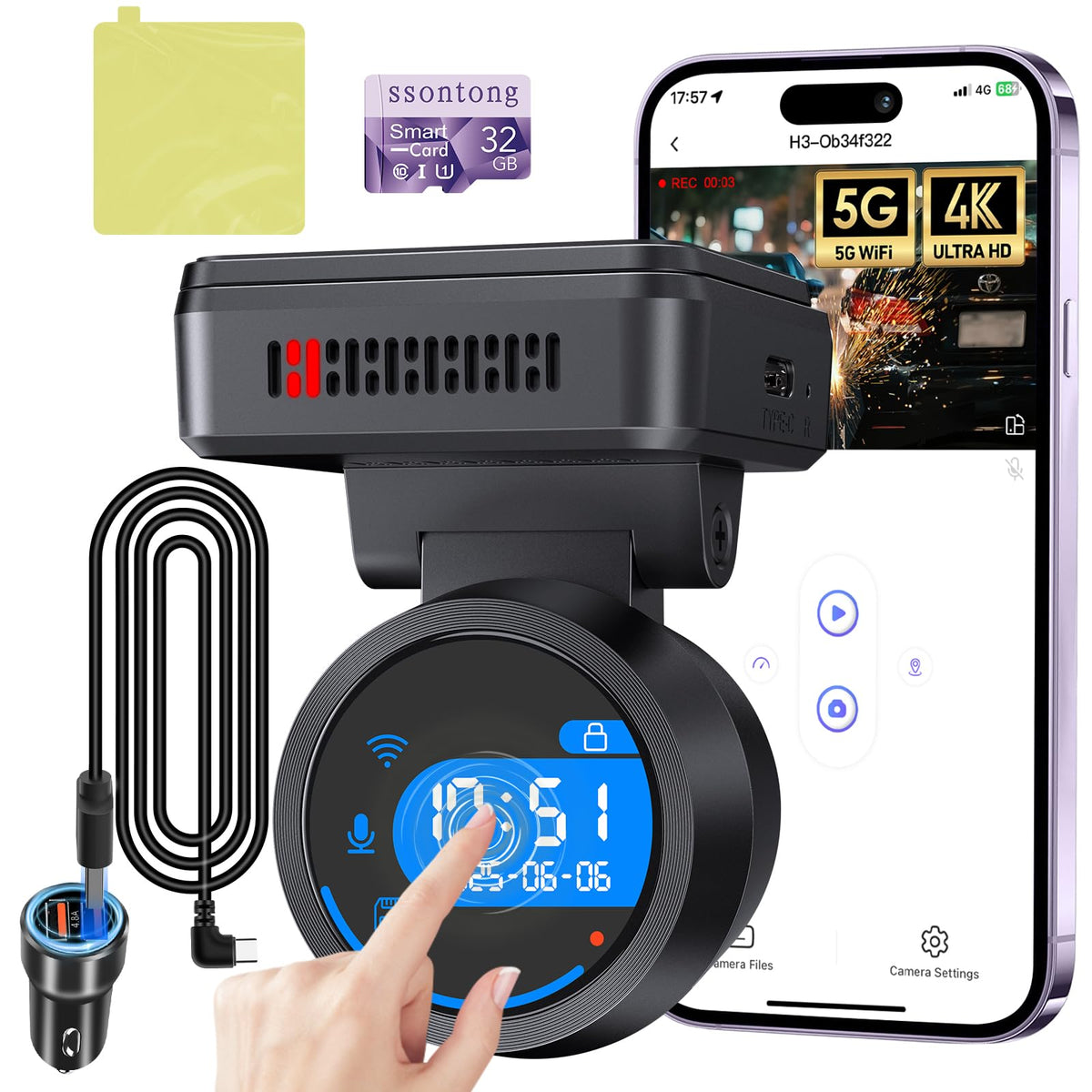 Ssontong dash cam front 4K recording delivers sharp road detail for evidence