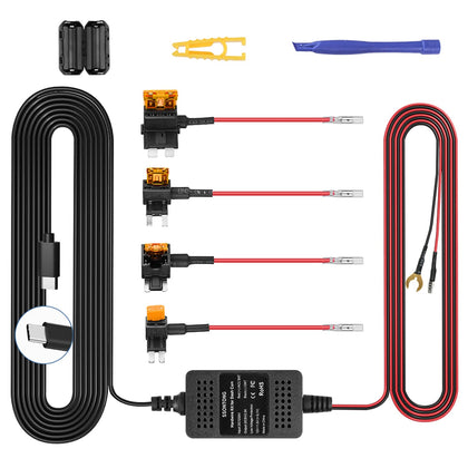 SSONTONG dashcam hardwire kit Type-C 13ft powers dash cam behind the dash
