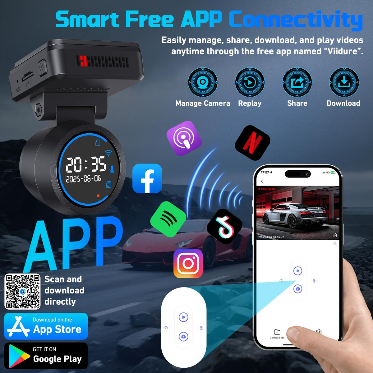 Ssontong dash cam with WiFi app control lets you preview and share
