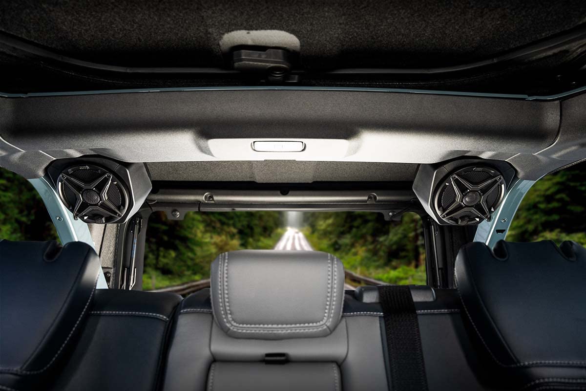 SSV Works A-Spec 6.5 inch speakers in weatherproof pods for off-road durability.