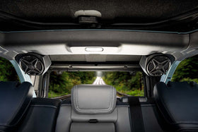 Kicker KM195W speakers pre-installed in SSV Works pods for rugged Bronco audio.