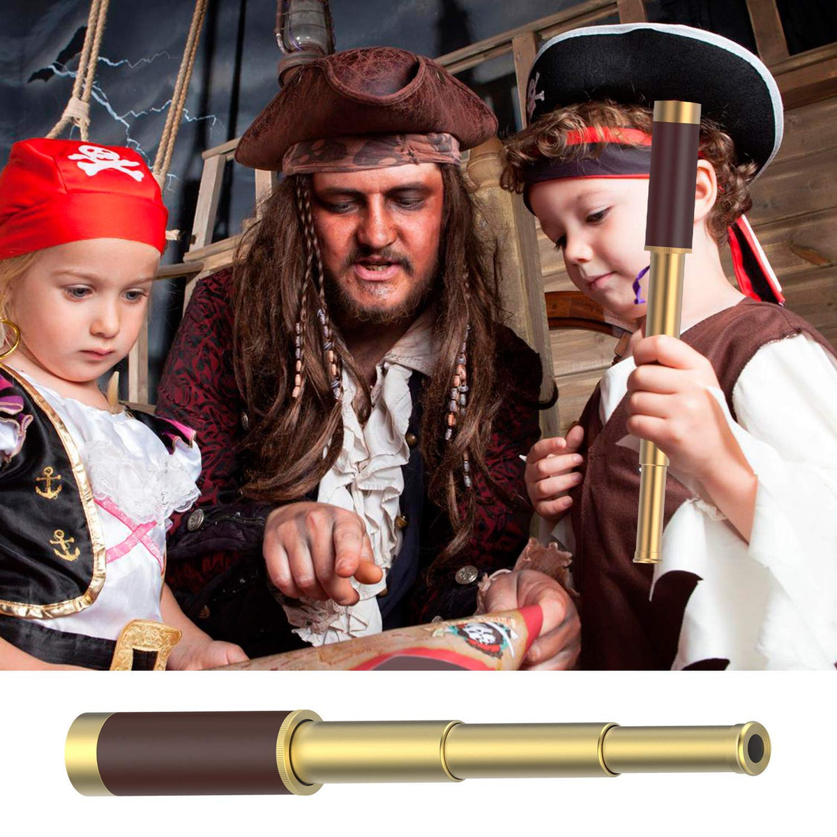 SSZS Pirate Monocular includes poncho, lens cloth, and manual