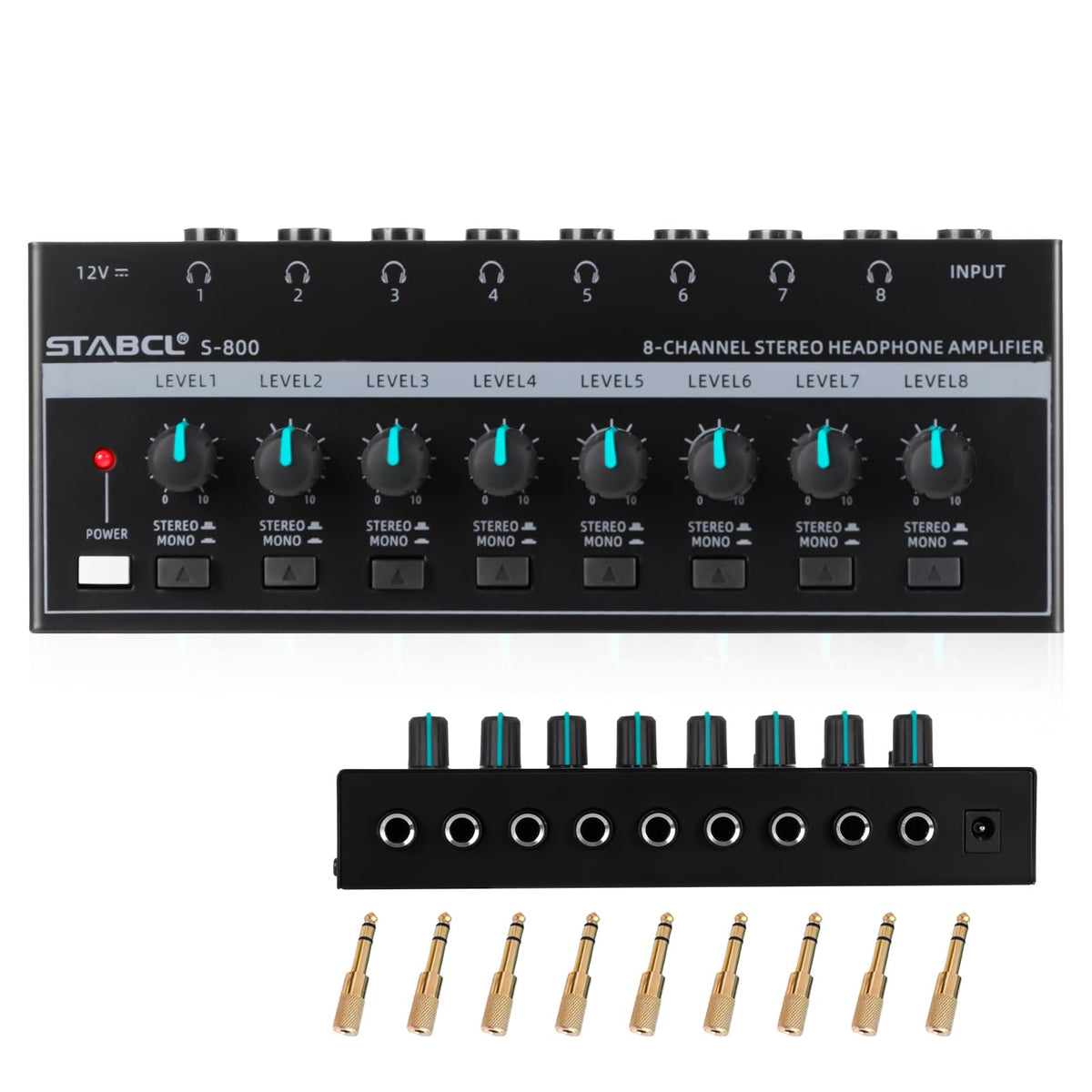 STABCL front panel showing eight jacks and independent volume controls, clear monitoring benefit
