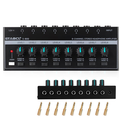 STABCL front panel showing eight jacks and independent volume controls, clear monitoring benefit