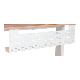 Stand Up Desk Store front view of white under-desk tray showing tidy cables and clean look