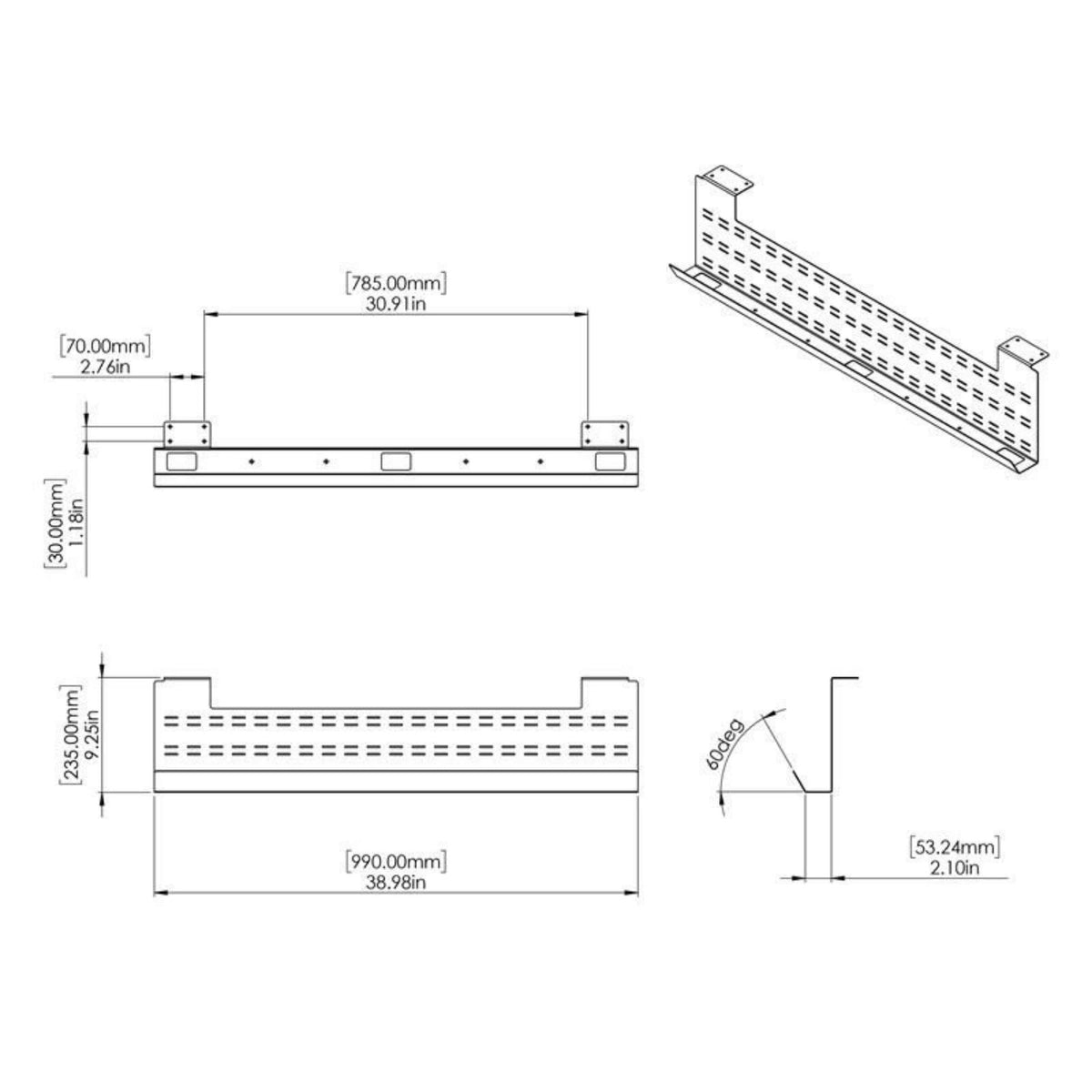 Stand Up Desk Store underside view showing mounting clearance and compatibility with desk hardware