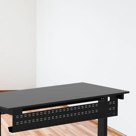 Stand Up Desk Store cable management tray with modesty panel, side view for under-desk privacy.