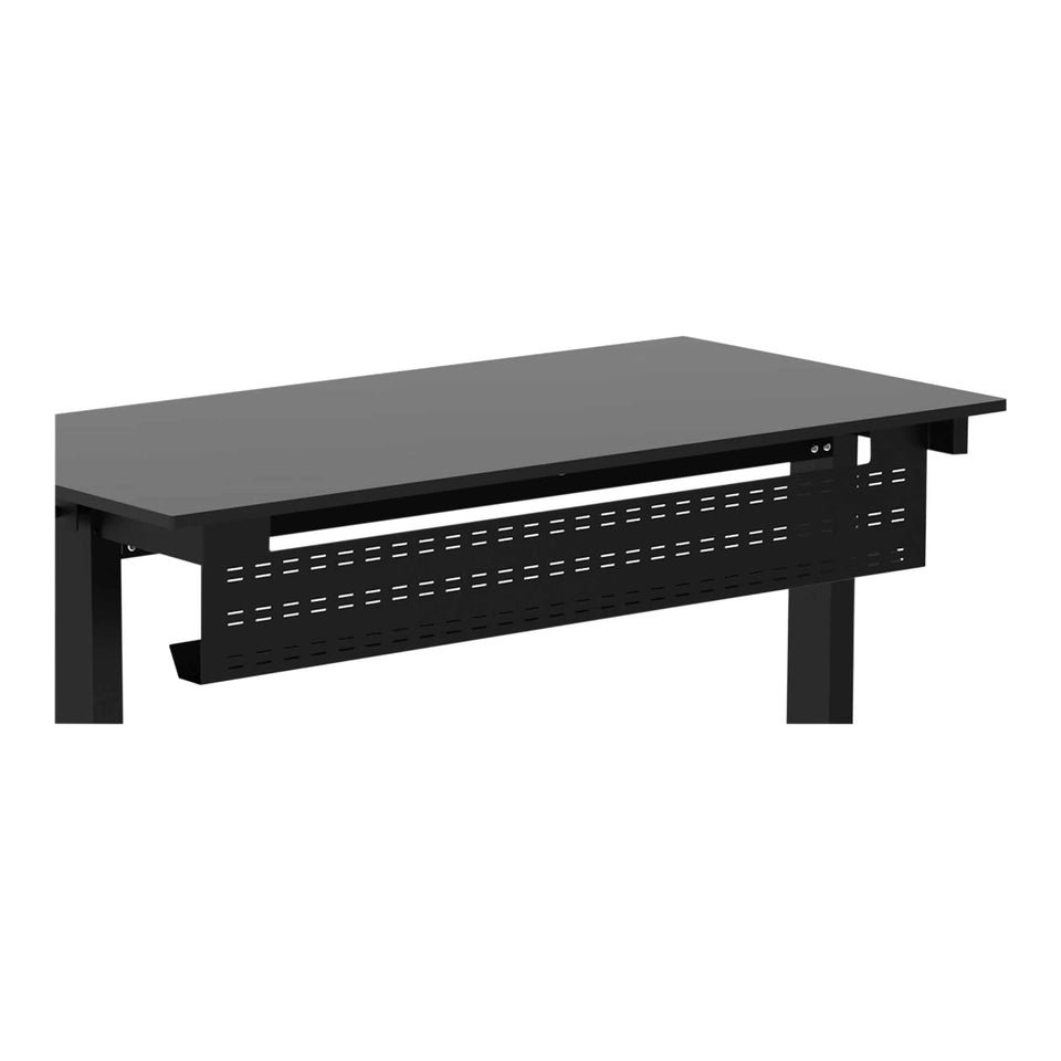 Stand Up Desk Store under-desk cable management tray, front view, conceals cables neatly.