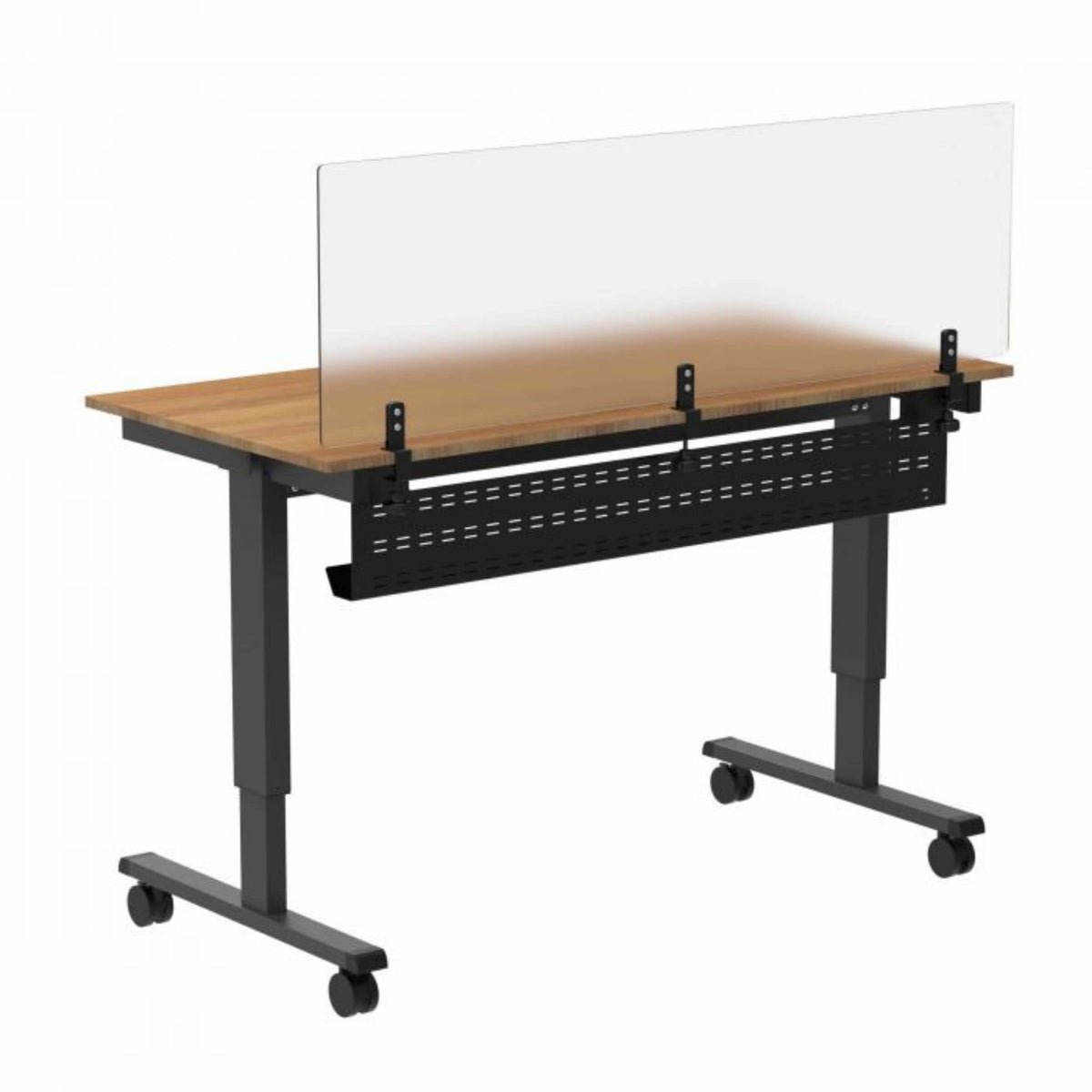 Stand Up Desk Store cable raceway, side view, keeps cords organized under the desk.