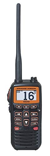 Standard Horizon HX210 floating handheld VHF radio, waterproof and easy to recover at sea.