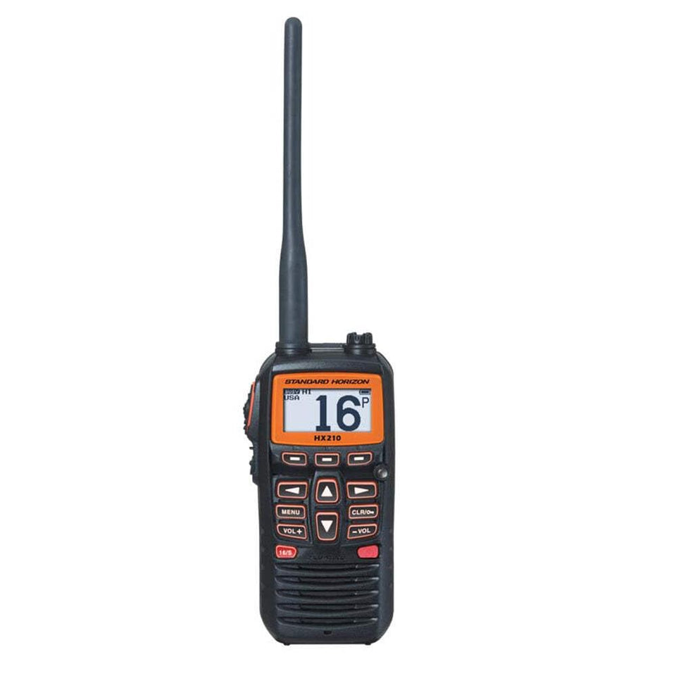 Standard Horizon HX210 floating VHF transceiver with water-activated emergency strobe