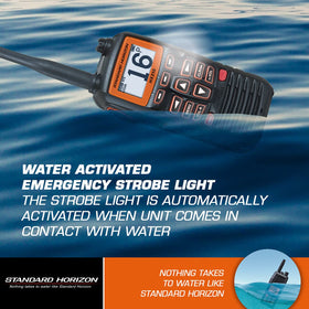 Standard Horizon HX210 keypad closeup highlights accessible controls.