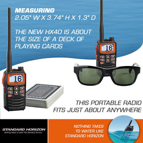 Standard Horizon HX40 compact dimensions for easy storage in pocket or glove box