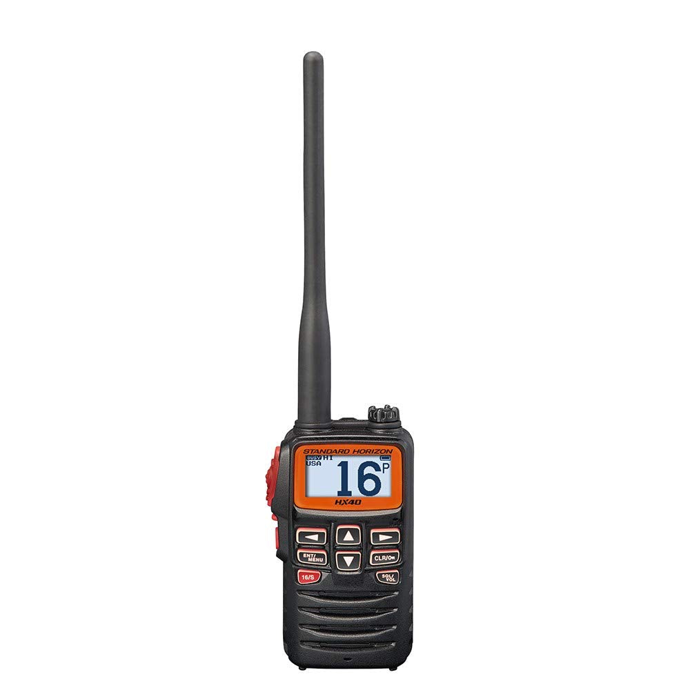 Standard HX40 handheld marine VHF front view for reliable on-water communication.