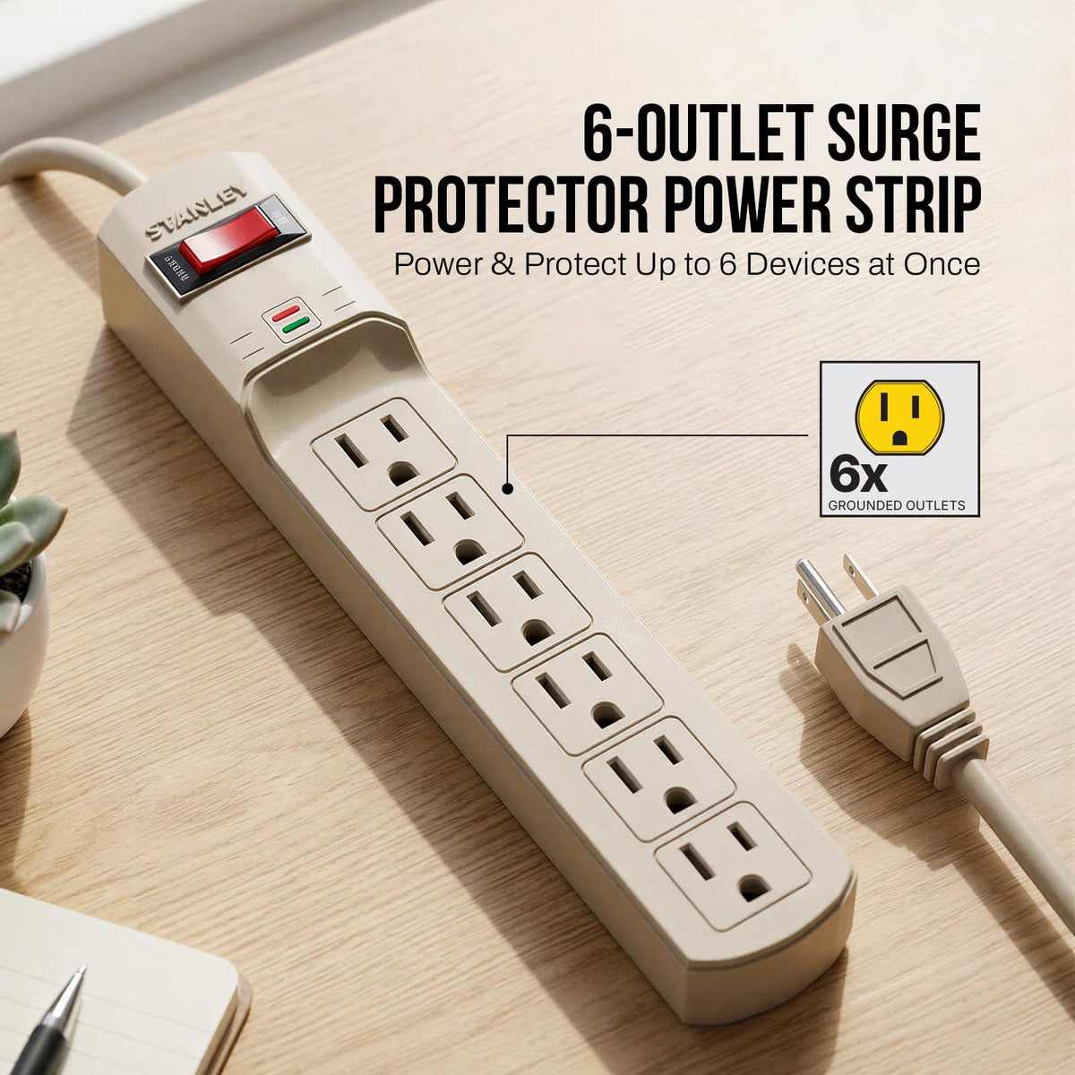 STANLEY close-up of rotating outlet cover showing child and dust protection benefit