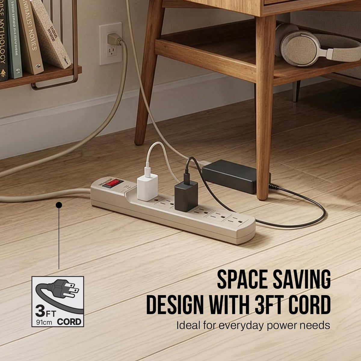 STANLEY side view showing 3 ft 14/3 AWG cord and sturdy plug for durable connection benefit