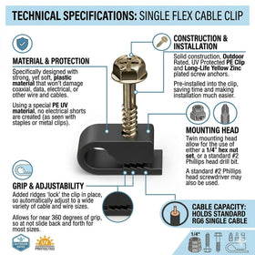 Stanz Flex clip in use, locking mechanism securing various cable sizes securely.