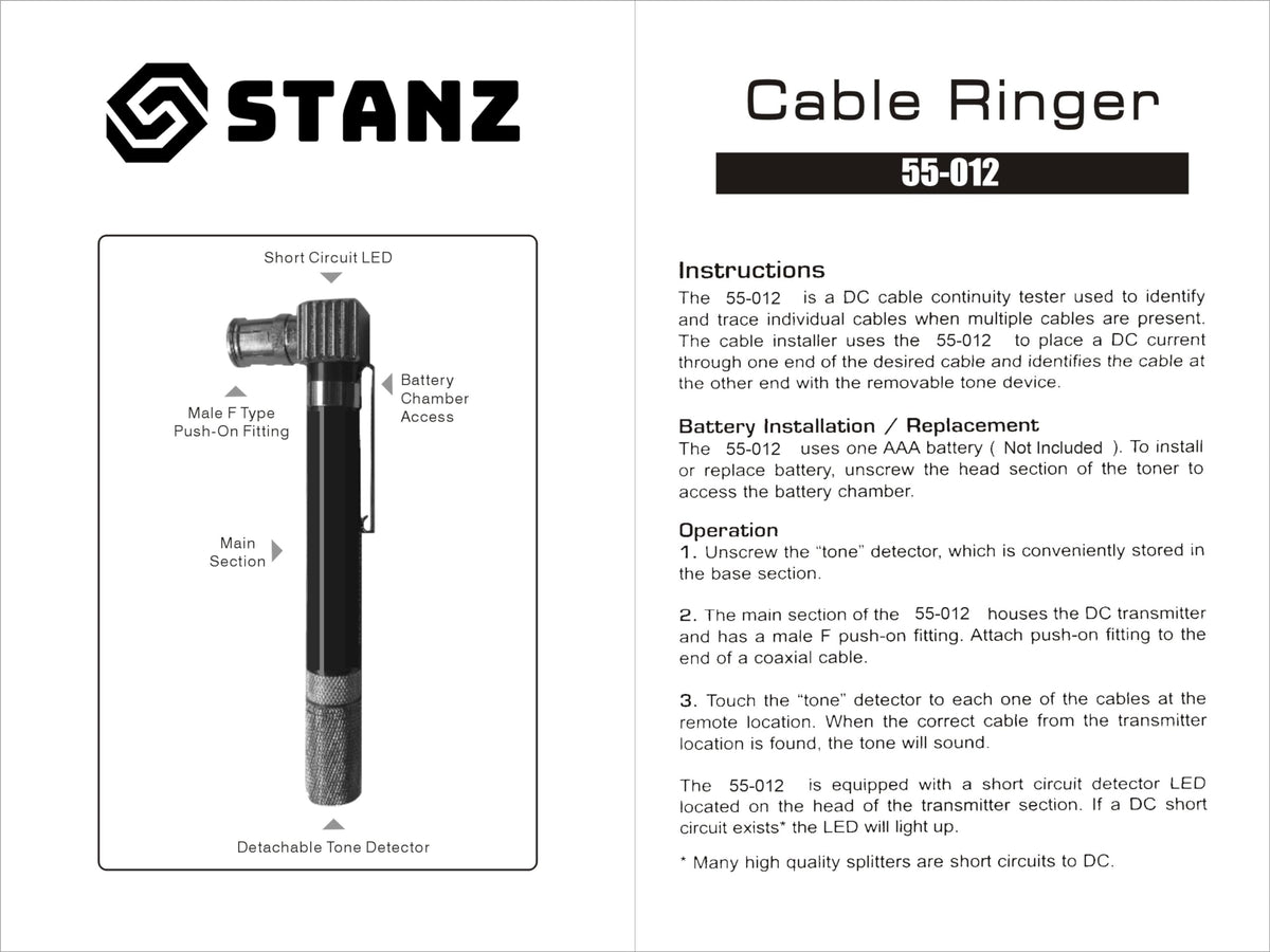 Stanz in use tracing coaxial cables demonstrating fast cable identification