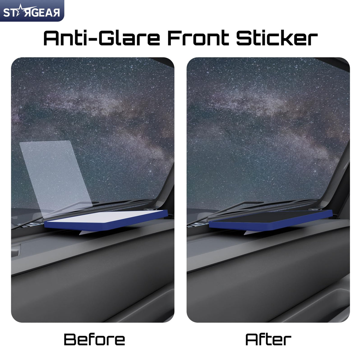 STARGEAR black anti-glare sticker applied lowering dashboard reflections