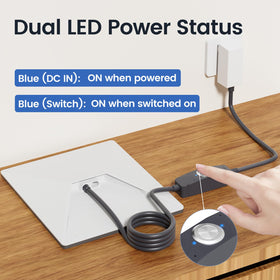 STARGEAR close-up of metal button and dual blue LEDs for clear status