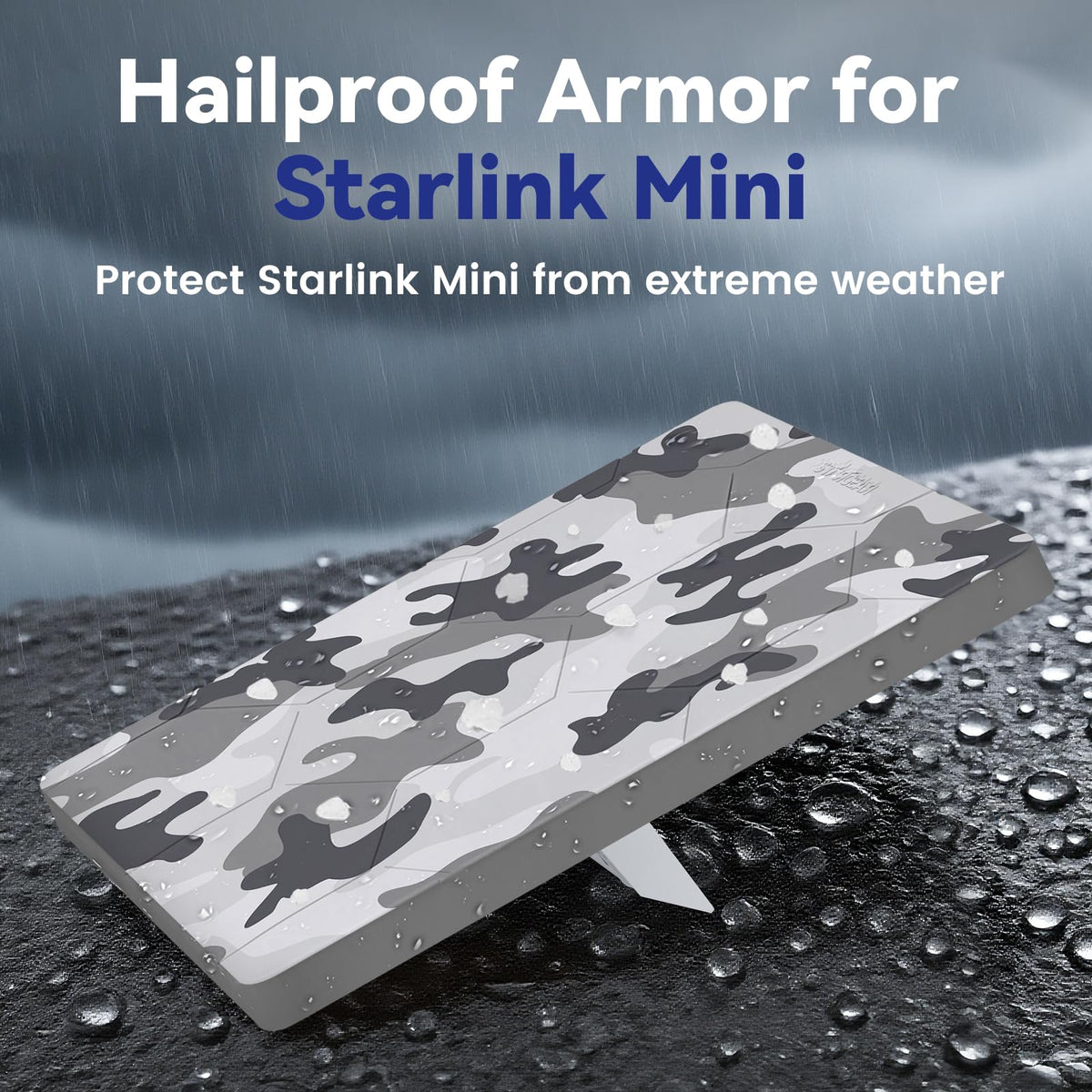 STARGEAR side profile on Starlink Mini dish demonstrating snug fit