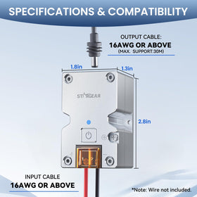 STARGEAR adapter wiring connection points showing safe battery hookup guidance