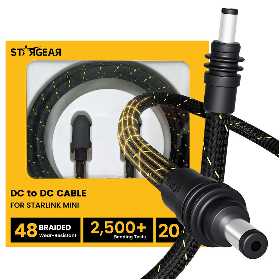 STARGEAR front view of Starlink Mini cable showing plug and braided jacket, durable replacement