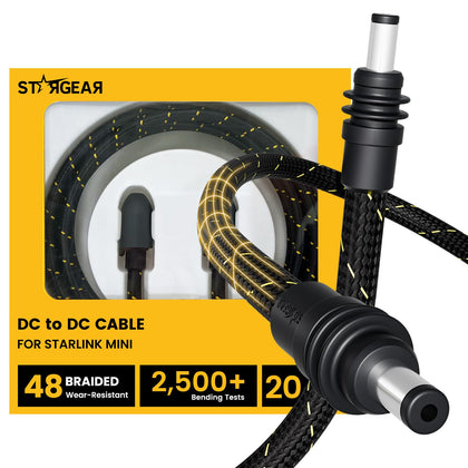 STARGEAR front view of Starlink Mini power cable showing overall length and plug benefit