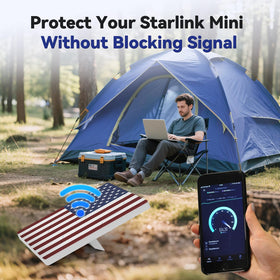 STARGEAR Starlink Mini on RV demonstrating outdoor portability and protection
