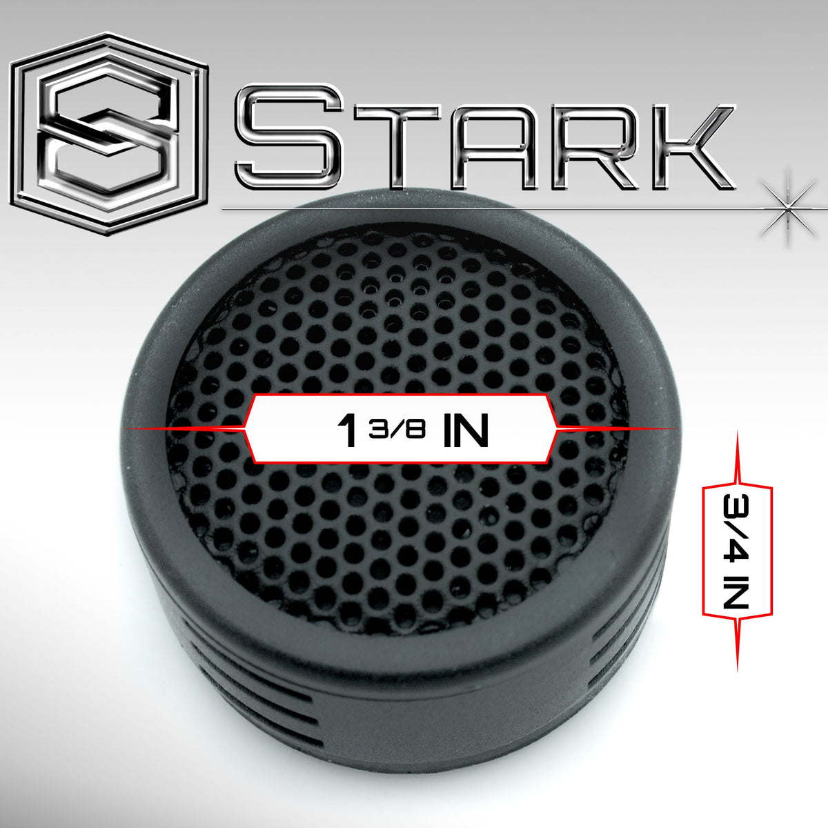 Stark Industries mini car audio tweeters with mounting hardware clearly displayed
