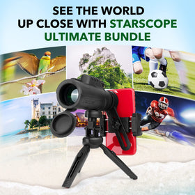 Starscope bundle includes tripod, smartphone mount, pouch.