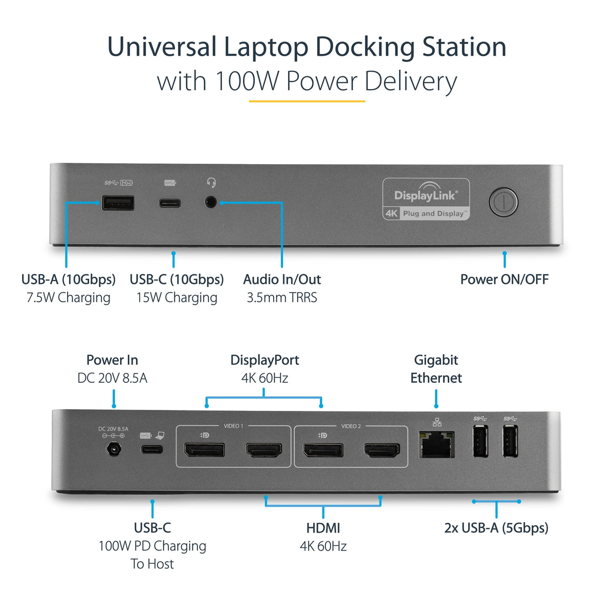 StarTech 100W power delivery supports charging laptops over a single cable.