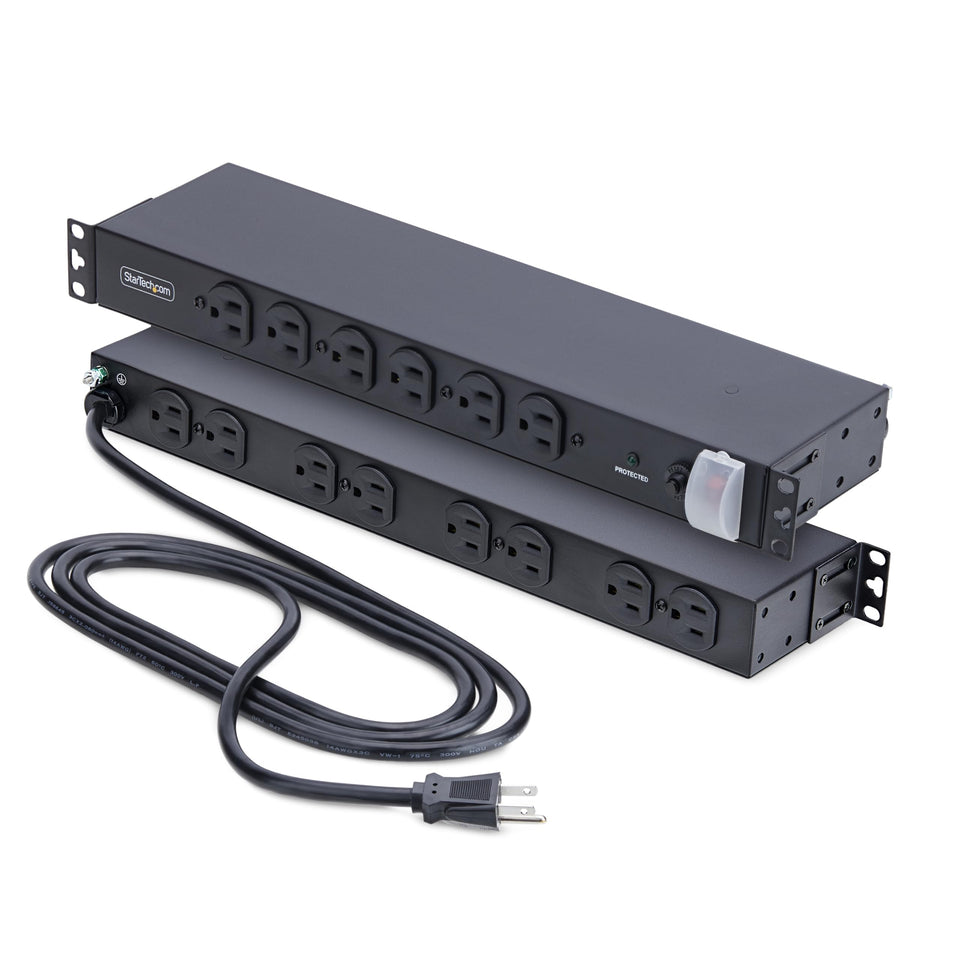 StarTech.com 14-outlet rackmount PDU front panel powers organized IT racks.