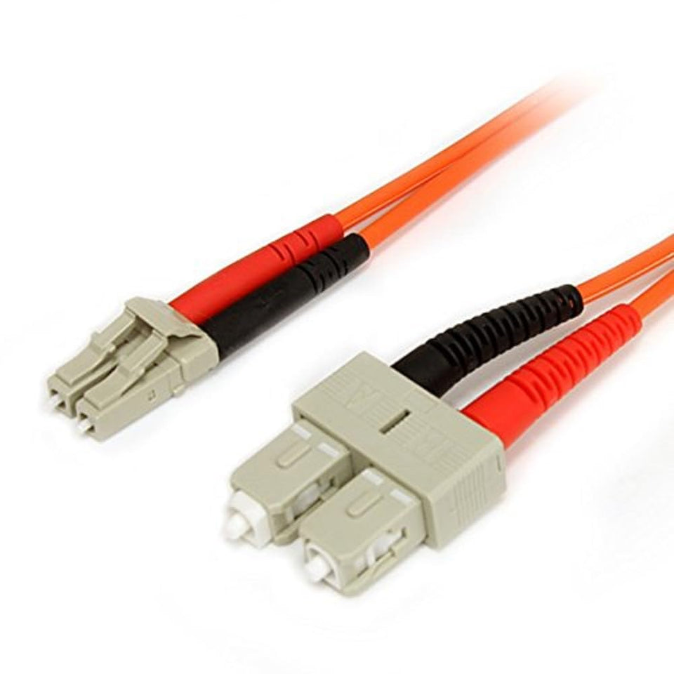 StarTech.com 1m fiber cable with LC to SC connectors for high-speed network connectivity.