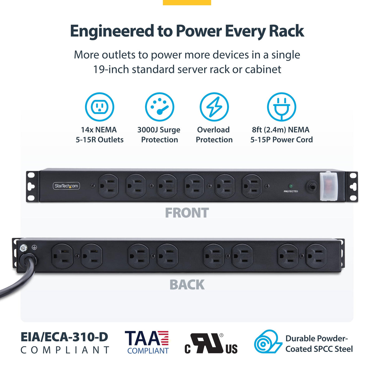 StarTech.com 1U rackmount PDU installation option for flexible placement.
