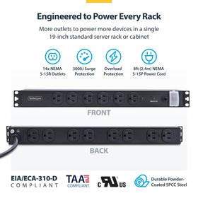 StarTech.com 1U rackmount PDU installation option for flexible placement.