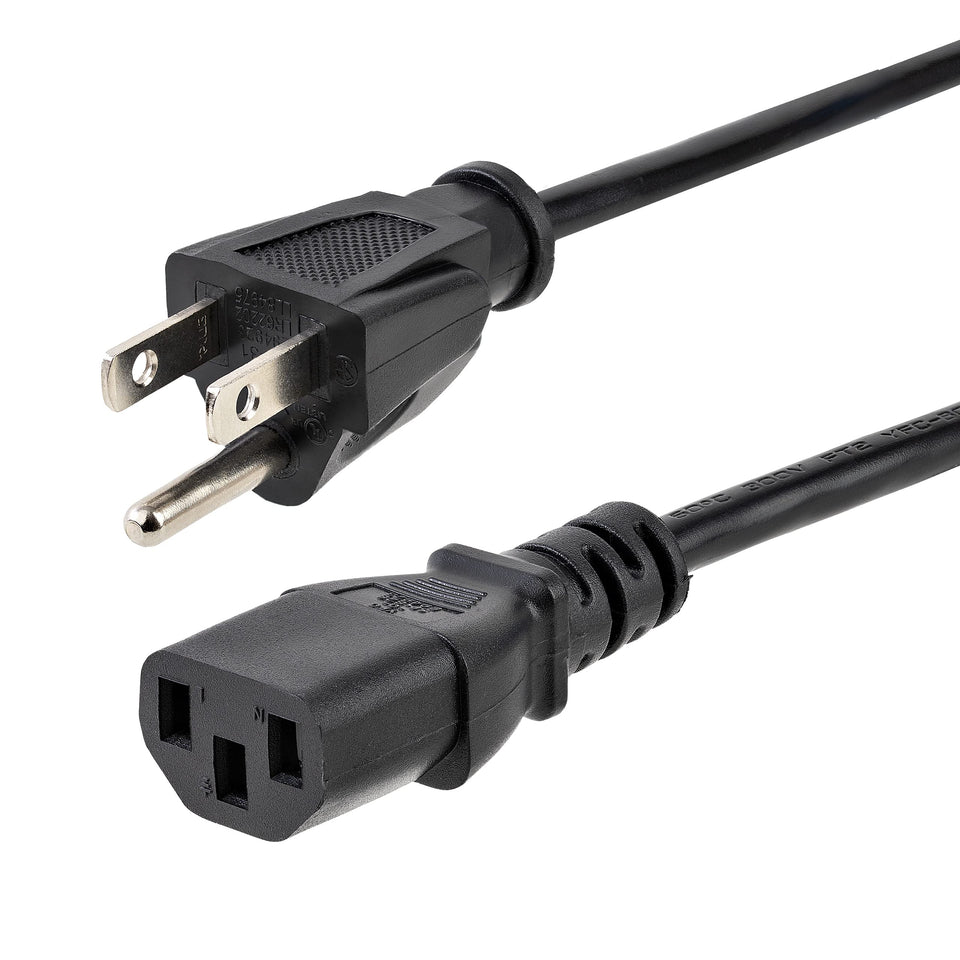 StarTech 25ft power cord with NEMA 5-15P to C13 for reliable desk-to-outlet connection.