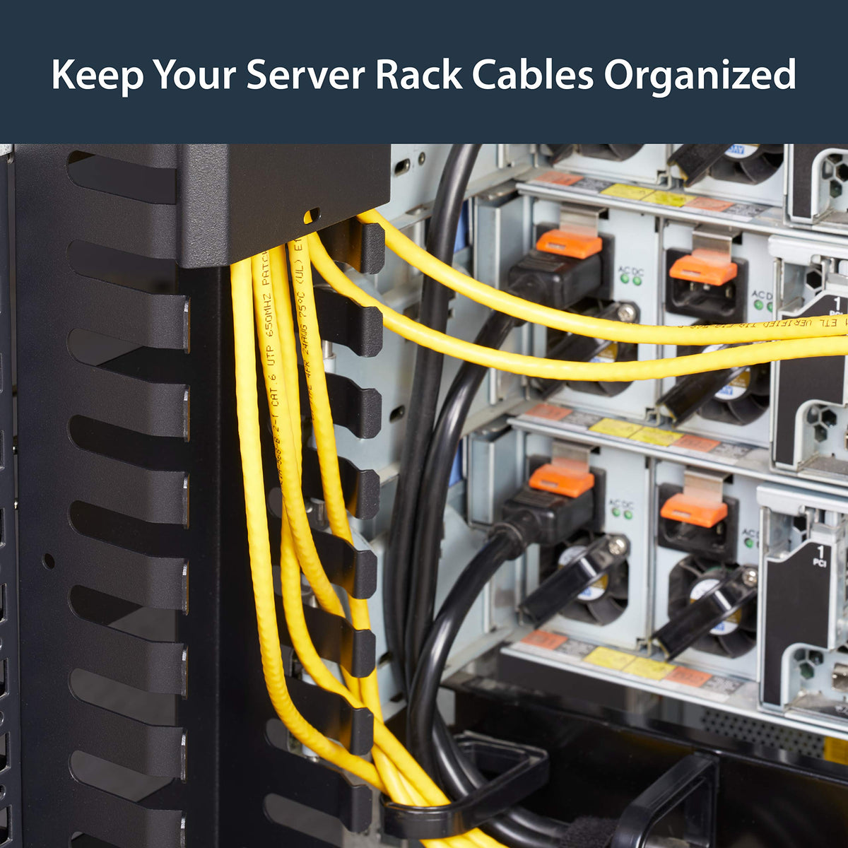 StarTech 2-Pack 20U vertical cable organizer finger duct system illustrates cable management