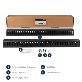 StarTech 2-Pack 20U vertical cable organizer on rack side view highlights flexibility