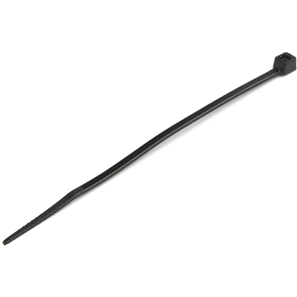 StarTech.com 4in black cable ties with curved tip for quick bundling.
