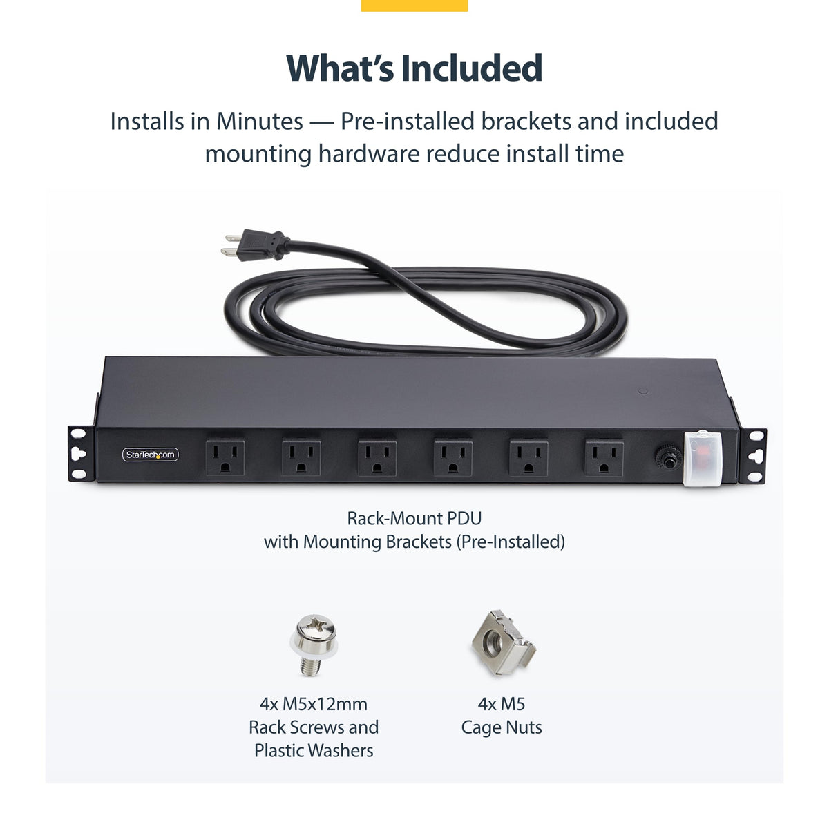 StarTech.com 8 ft power cord provides flexible reach for diverse rack configurations.