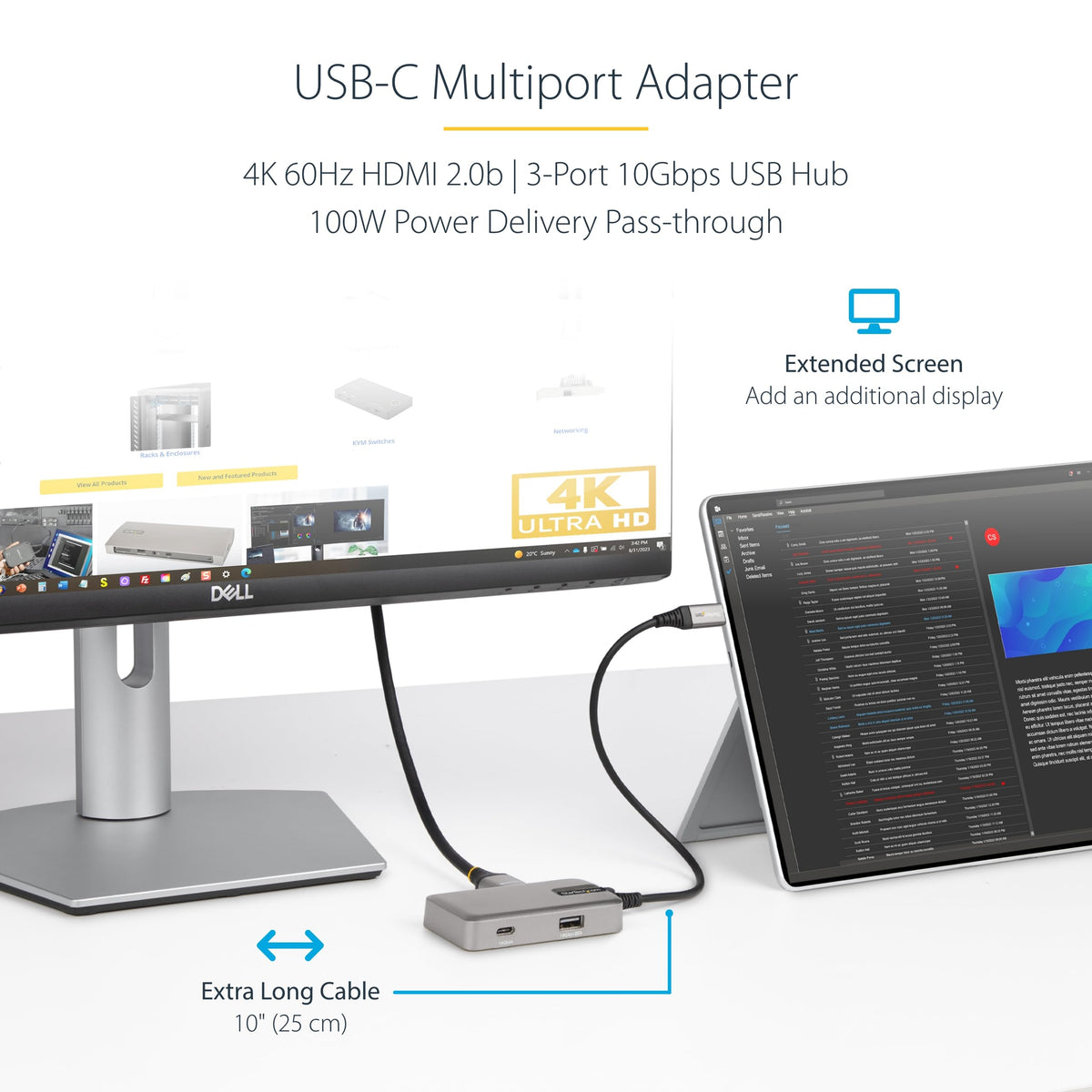 StarTech.com close-up of HDMI port highlighting 4K60 support for crisp external displays
