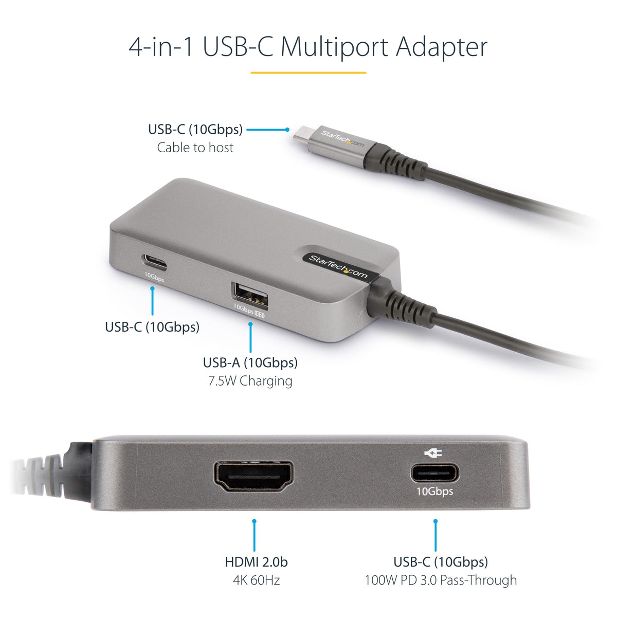 StarTech.com close-up of USB-A and USB-C ports showing 10Gbps speeds for fast transfers