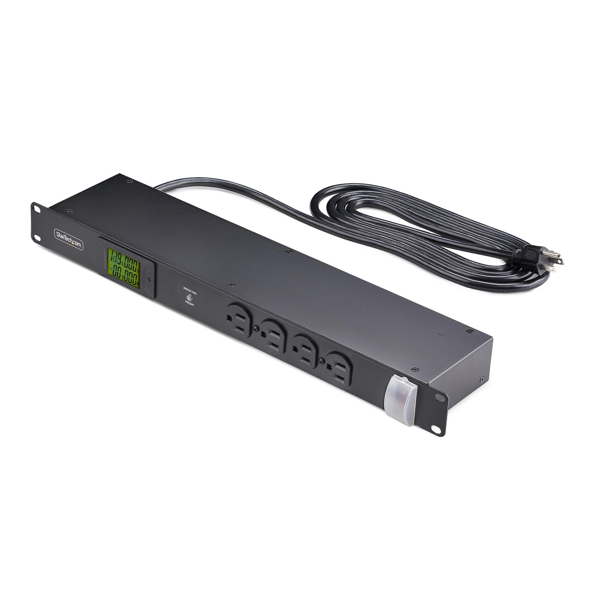 StarTech.com 16-outlet metered PDU front view with backlit LCD monitoring