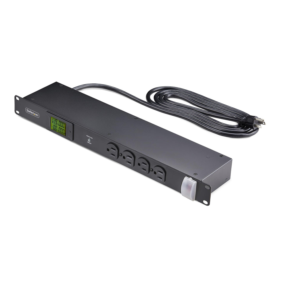StarTech.com 16-outlet metered PDU front view with backlit LCD monitoring