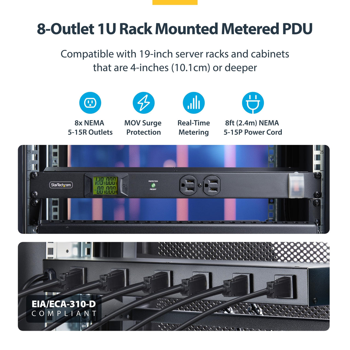 StarTech.com PDU display meter provides real-time voltage current and power readings.