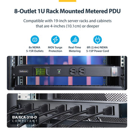 StarTech.com PDU display meter provides real-time voltage current and power readings.