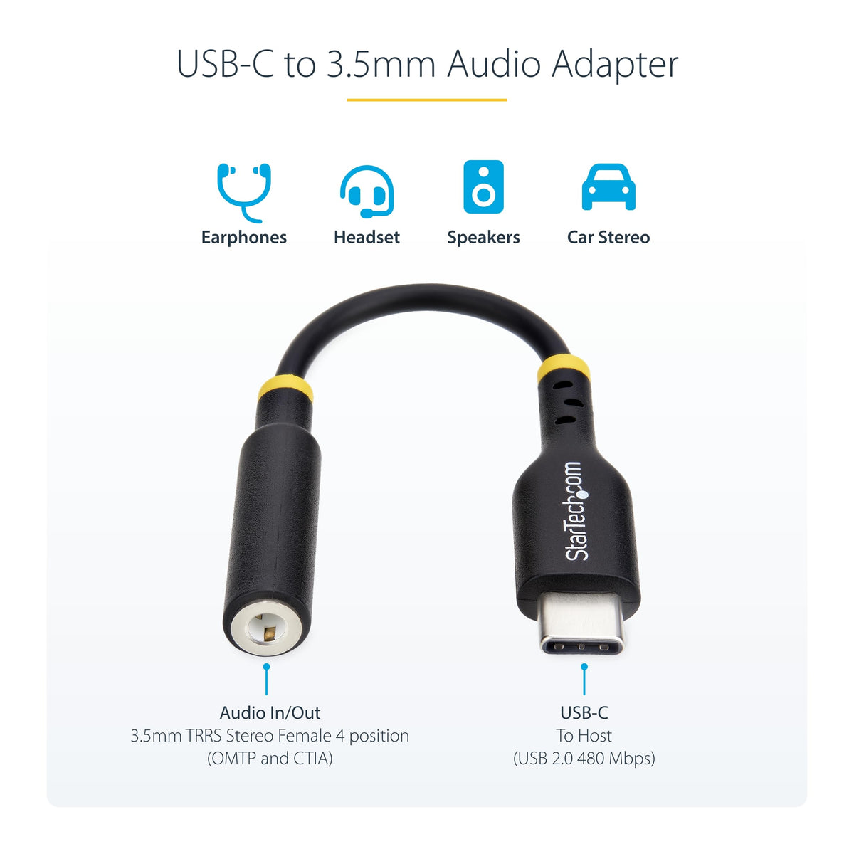 StarTech.com close-up of DAC chipset inside adapter illustrating high-resolution audio conversion benefit