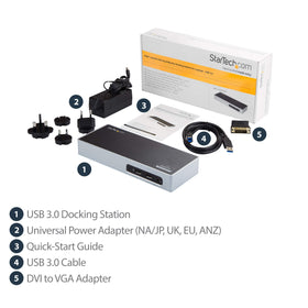 StarTech.com DK30ADD Gigabit Ethernet and 3.5mm audio for full connectivity.
